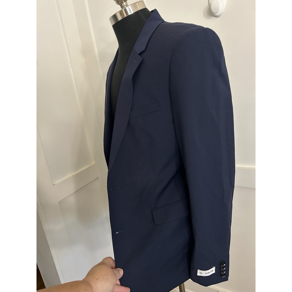 Express Men's Sport Coat Blazer Two Button Navy Blue Poly Wool 42L Extra Slim - Picture 2 of 7